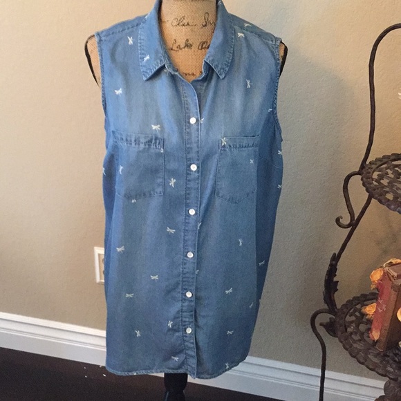 sleeveless denim blouse